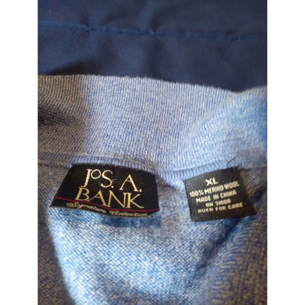 Jos A Bank Signature Sweater Mens‎ XL Blue Merino Wool Polo Casual - Picture 4 of 5